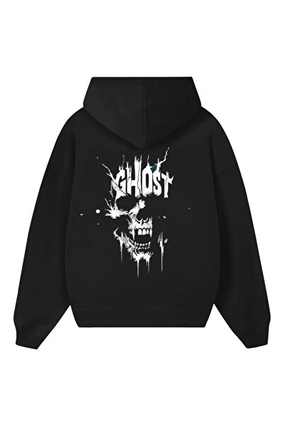 barsdepo Hanorac negru oversize unisex cu imprimeu Ghost
