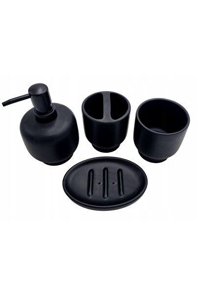 NO BRAND SET DE BAIE LN2416 DOZATOR PAHAR SĂPUNIERĂ NEGRU 4 piese