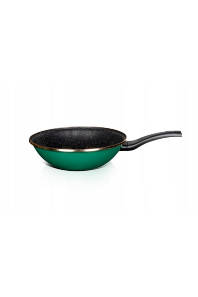 NO BRAND Tigaie wok antiaderentă Metalac, verde granit, cu bază pentru inducț...