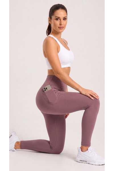 WOWO Women's High Waist Sports Leggings with Pockets, Stretchy Slim Fit Fitness and Pilates Leggings with Phone Pockets