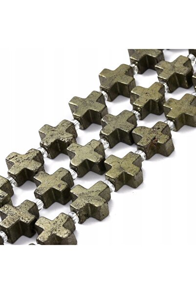 NO BRAND Mărgele cruce din pirit natural DIY 13.5x13.5x6mm Șirag 12 bucăți