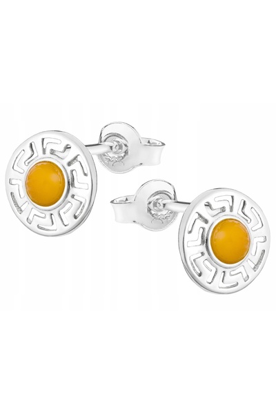NO BRAND Cercei cerc de damă, culoare argintie, cu chihlimbar, 10mm, model gr...