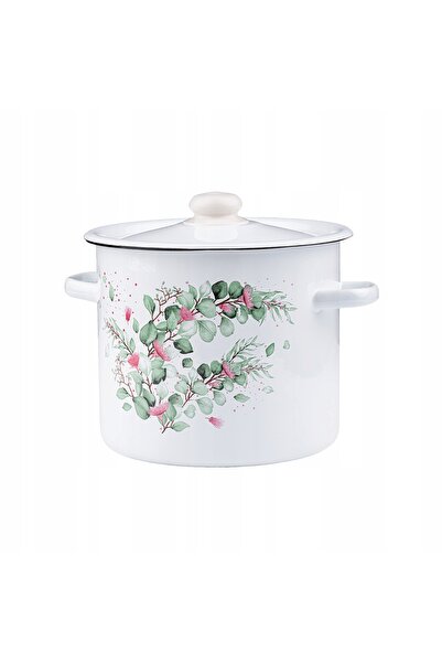 NO BRAND Oală emailată de 22 cm, 7 L, cu mâner, model „Eucalipt”