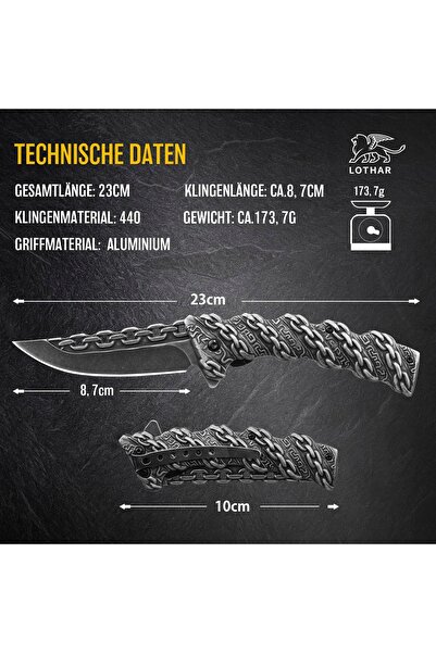 NO BRAND CUȚIT DE VÂNTĂRIE PLIABIL CU SISTEM LINER-LOCK, DECORAT CU LANȚ ȘI A...