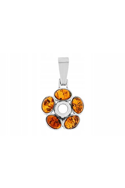 NO BRAND Pandantiv floare din argint cu chihlimbar, pandantiv floare pentru f...