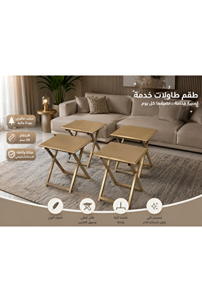 HomeNew Set of 4 Service Tables-Folding Tables Made of Malaysian Wood-50 cm H...