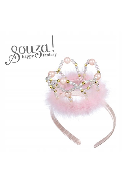 NO BRAND Souza! Bandă/tiară cu blană și coroană, roz deschis, Alexandra 102560