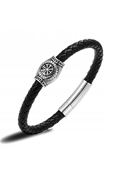 NO BRAND Brățară împletită nordică din piele Vegvísir