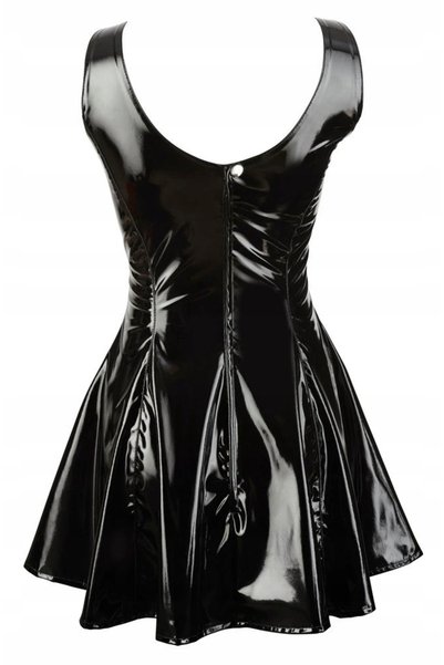 NO BRAND Black Level – Rochie clasică neagră din vinil, mărimea L