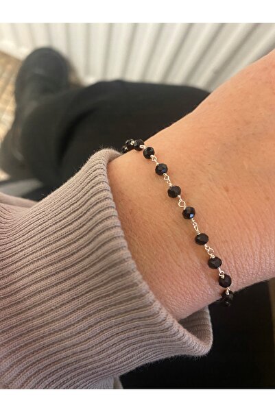 NO BRAND Brățară din argint cu MARGELE NEGRE, 17 cm, argint 925