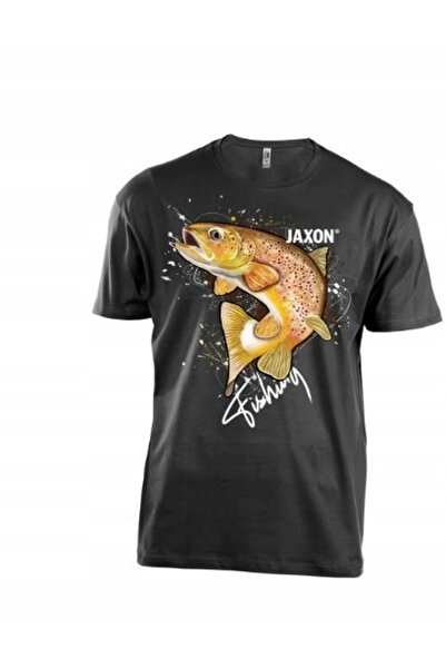 NO BRAND TRICOU JAXON NEGRU CU MOTIV DE PĂSTRĂV, MĂRIME XL
