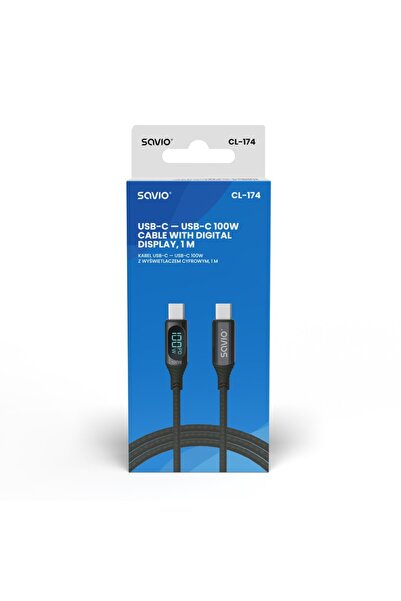 NO BRAND SAVIO Cablu USB - USB C cu afișaj, 100W, CL-174