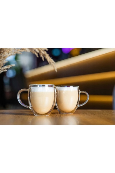 NO BRAND Set de pahare termice 2 piese cu perete dublu 250ml cappuccino