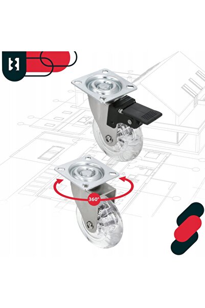 NO BRAND Set 2 roți pivotante din cauciuc pentru mobilier cu frână + 2 pivota...