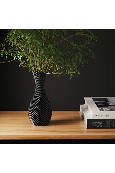 NO BRAND Ghiveci de flori negru modern, jardinieră decorativă cu design spira...