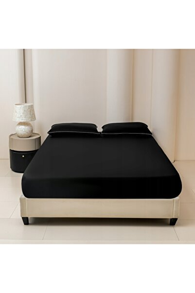 NO BRAND Cearșaf de bambus negru, gros, cu elastic, 120x200 +30, cu compartim...