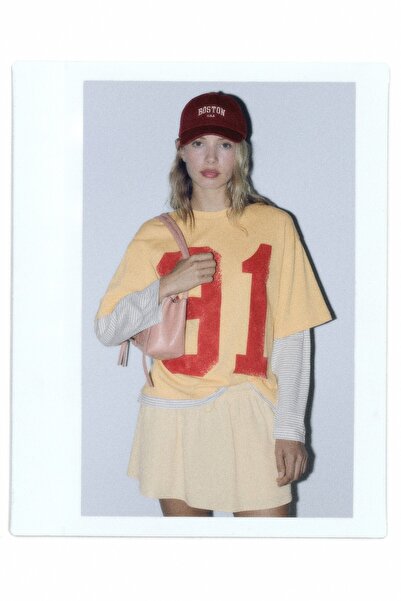 Pull & Bear 91 grafikli çift katmanlı tişört
