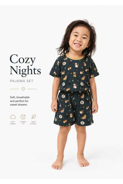 Generic Brand Boys' Cat Print Pajama Set | Ages 2-12