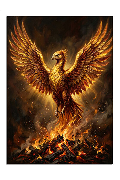Artmeg Pânză decorativă Golden Phoenix Born from Flames - Tablou din lemn MDF