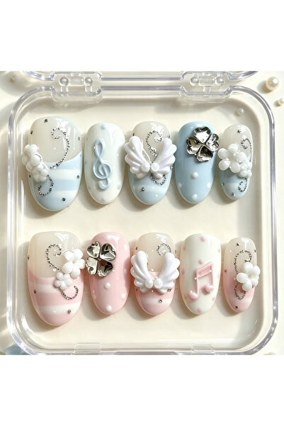 Choice1 YYSYC-M 10 Pieces of Hand Pressed Oval Nails, Beautiful Fake Nails, P...