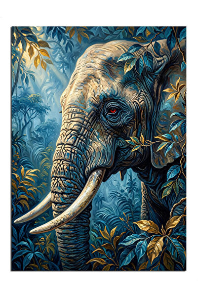 Artmeg Portretul unui elefant albastru în pădure, pânză decorativă - Tablou d...