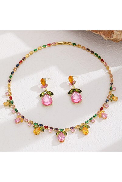 Choice Colorful Color Zircon Water Drop Leaf Necklace European and American H...