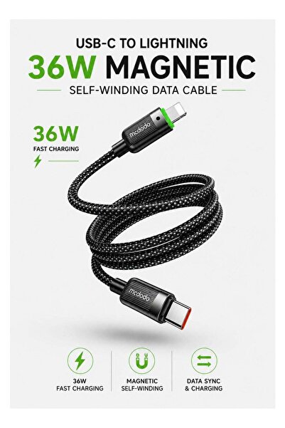 Mcdodo Magnetic Self-Winding 36W USB-C to Lightning Fast Charging Cable, 1.2M...