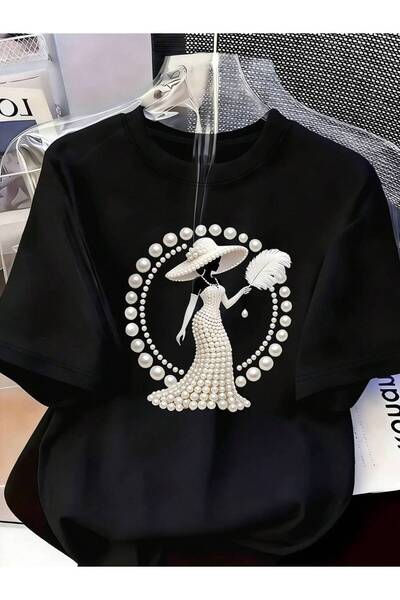 4CR Elegant High-End Temperament Style Wear! Printed T-Shirt-Pearl Diamond Je...
