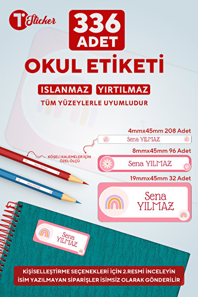 birtasarım 336 Adet Kişiye Özel Okul Etiketi ÇİÇEKLİ