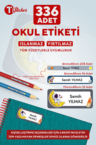 birtasarım 336 Adet Kişiye Özel Okul Etiketi UZAY