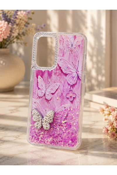 SAMSUNG A17 UYUMLU SULU KILIF KELEBEK DESENLİ
