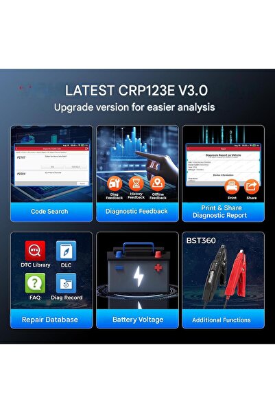 Launch Tester de diagnosticare auto OBD2 CRP123E V3.0, pentru motor, ABS, SRS și transmisie, ecran HD de 5 inch, Wi-Fi, baterie de 6100 mAh, 7 resetări de service, CAN FD, actualizări pe viață, cablu OBD