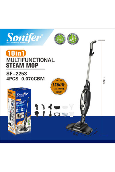 Sonifer ممسحة بخارية 10 في 1 بقوة 1500 واط، خزان سعة 350 مل، 7 رؤوس فرشاة SF-...