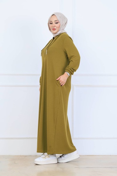 ELVA MODA Rahat Kalıp Fitilli Örme Kumaş Büyük Beden Triko Elbise 10126