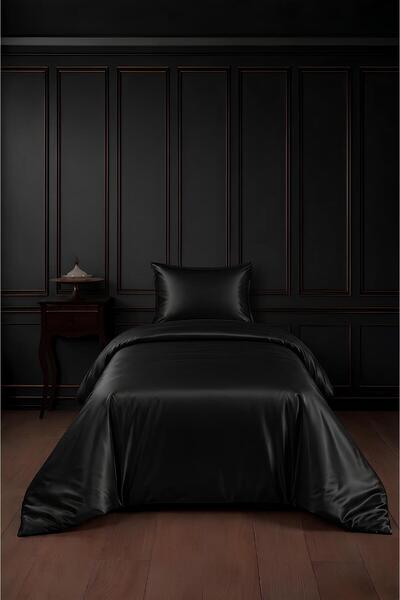 remtex 100% Cotton Black Satin (83 Thread-125 Gsm) Single Duvet Cover Set - M...