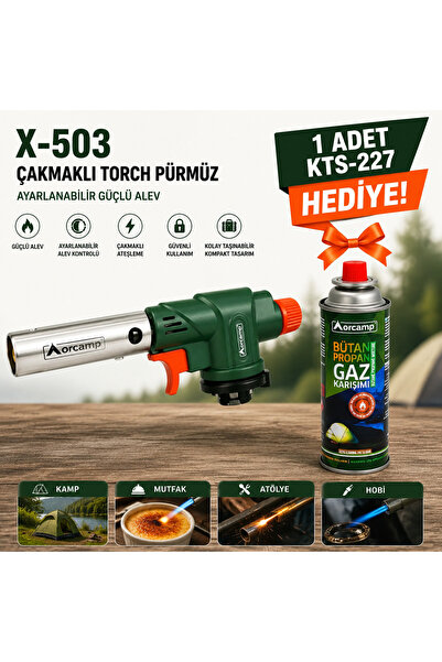 YANARLAR Orcamp X-503 Çakmaklı Torch Pürmüz – 1 Adet KTS-227 227 Gr Gaz Kartu...