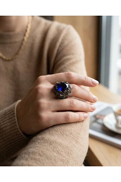 Dorvina Bronze Women's Ring Authentic Copper Jewelry Margazite Worked Navy Bl...
