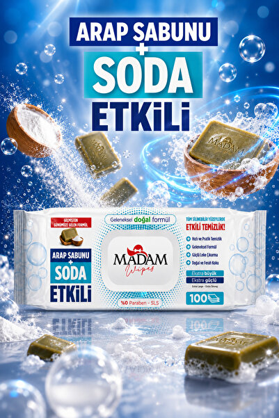 MADAM Wipes Arap Sabunu + Soda Etkili Yüzey Temizlik Havlusu 100 Yaprak
