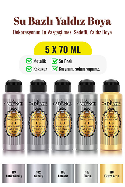 Cadence Boya 5x70 Su Bazlı Yaldız Boya Seti - Modern Metalik ve Soğuk Tonlar
