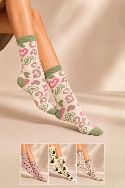 KARDEŞLER ÇORAP Women's Cotton Patterned Socks Multi-Colored 3-Pack