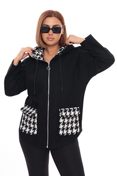 Lady Majestic Büyük Beden Kapüşonlu Fermuarlı Sweatshirt Hırka | 44-58 Beden