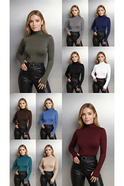 ALDAIYR Round Neck Women's Long Sleeve Stretch Fabric Bodysuit with Toes