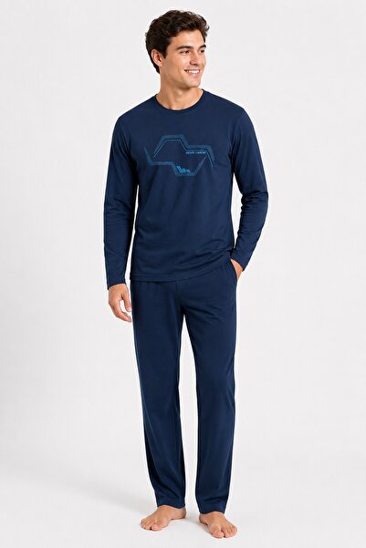 Pierre Cardin Men's Pajama Set, Crew Neck, Cotton, Geometric Contour Pattern