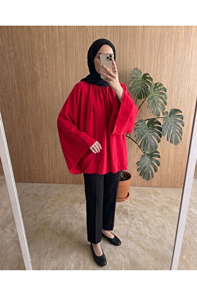 Bahar Altundemir Kadın Dik Yaka Yarasa Kol Oversize Modal Kumaş Tesettür Tunik