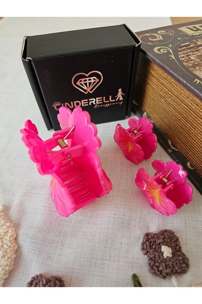 Cinderella Set of 3 Plum Japanese Rose Hibiscus Flower Hairpin Set - Stylish Hawaiian Beach Hairpin