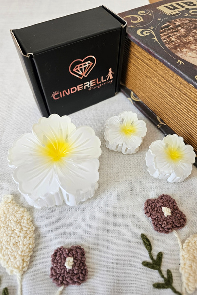 Cinderella Set of 3 Pearlescent White Japanese Rose Hibiscus Flower Hairpin B...