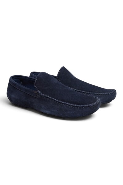 FRANCO CALVANI 0237 Dark Blue Suede Dark Blue Color Laceless Genuine Leather ...