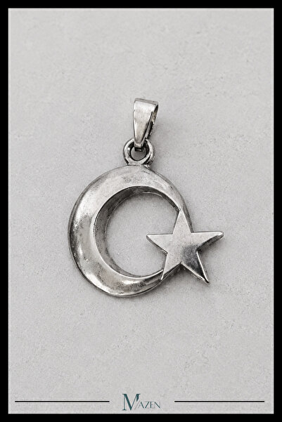 MAZEN Ay Yıldız Figürlü Antik Gümüş Renk Erkek Kolye Ucu Türk Bayrağı Temalı ...