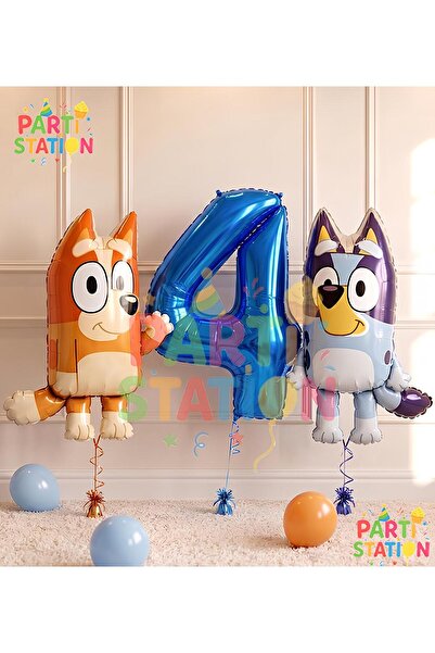 Parti Station Bluey and Chilli Themed 4-Year-Old Foil Balloon Set – 3 Pieces ...