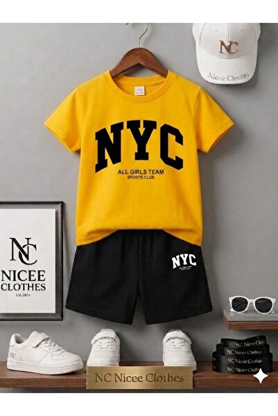 Leto Lykia Summer Children's T-Shirt Shorts Unisex (Black with N.Y.C Print)